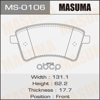 Колодки, Тормозные, Дисковые Masuma Ms-0106   Renault Kangoo 07- Masuma арт. MS0106