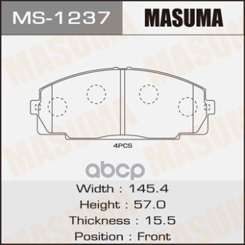 Колодки передние TOYOTA DYNA MASUMA MS-1237 Masuma арт. MS-1237