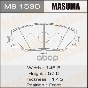 Колодки передние TOYOTA AURIS MASUMA MS-1530 Masuma арт. MS-1530