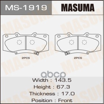 Колодки тормозные дисковые передние TOYOTA Hilux пикап VII N10/20/30 Masuma арт. MS1919