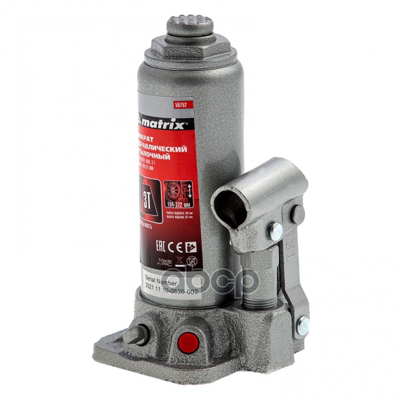 Домкрат Гидравлический Бутылочный, 3 Т, Высота Подъема 194-372 Мм, В Пластиковый Кейсе Matrix Master Matrix 50752 Matrix арт....
