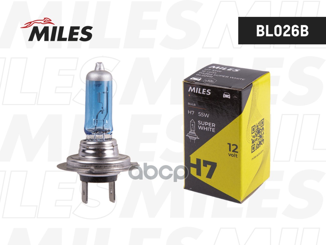 Лампа галогеновая головного света H7 12V 55W PX26d Super White 1шт Miles арт. BL026B