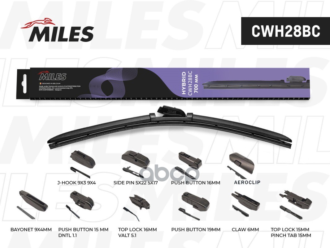 Щетка стеклоочистителя гибридная 700мм (28) (10 адаптеров) Miles арт. CWH28BC