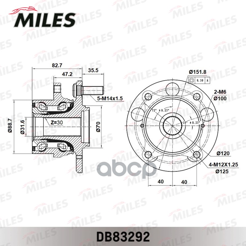 Ступица с подшипником HONDA PILOT/ACURA MDX II 06- пер. AWD ABS Miles арт. db83292
