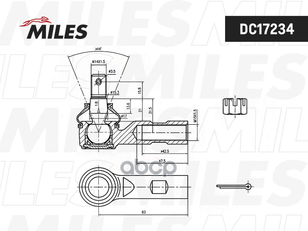 Наконечник рулевой тяги левый/правый TOYOTA HILUX 06- (CTR CET-147) DC17234 Miles арт. DC17234