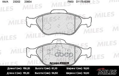 Колодки тормозные дисковые передние Miles арт. E100026