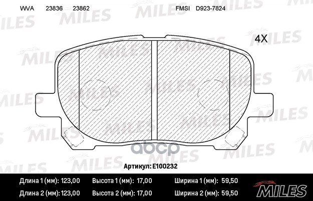 Колодки тормозные передние (без датчика) (Смесь Semi-Metallic) (TOYOTA AVENSIS VERSO 2.0/2.0D 01-) (TRW GDB3315) E100232 Mile...