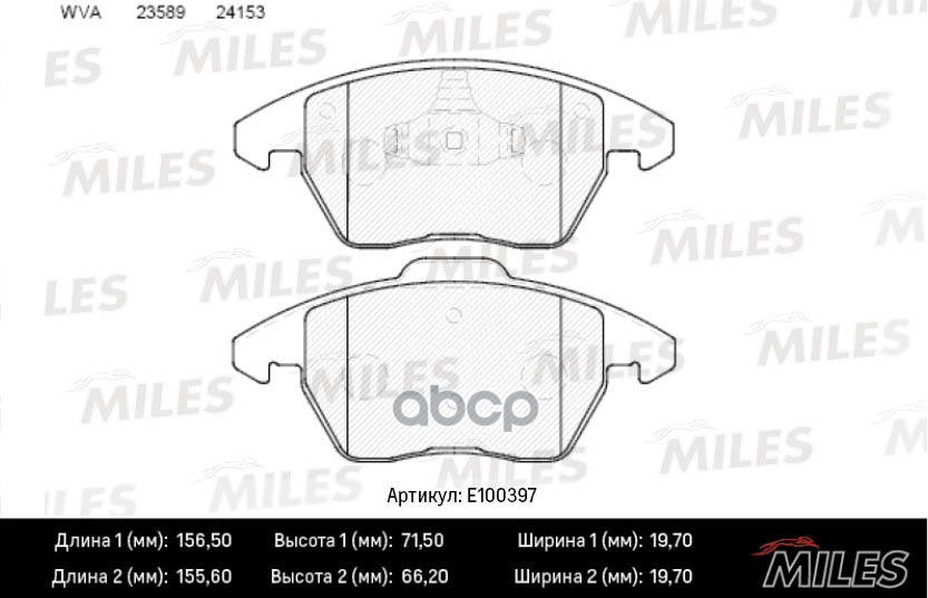 Колодки тормозные передние (Смесь Semi-Metallic) CITROEN C4/PEUGEOT 207/307/308 1.6-2.0 (TRW GDB1605) E100397 Miles арт. E100397