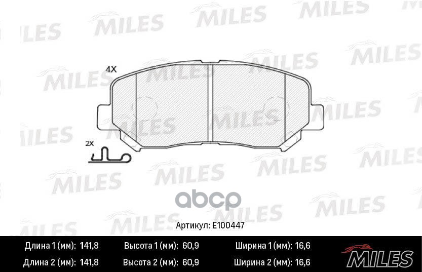 Колодки тормозные передние (Смесь Semi-Metallic) MAZDA CX-5 11- (TRW GDB3562) E100447 Miles арт. E100447