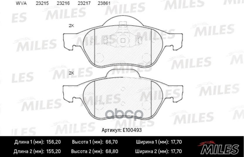 Колодки тормозные передние (Смесь Semi-Metallic) RENAULT LAGUNA II (TRW GDB1540) E100493 Miles арт. E100493