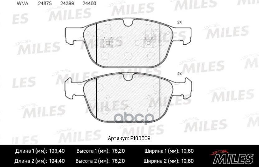 Колодки тормозные передние (Смесь Semi-Metallic) VOLVO XC 60 08- (TRW GDB1821) E100509 Miles арт. E100509