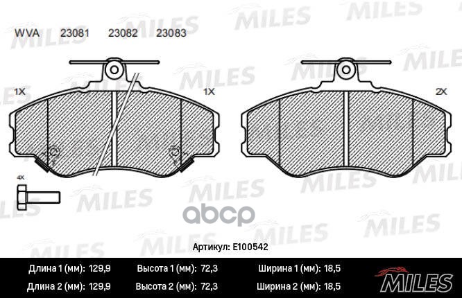 Колодки тормозные передние (Смесь Semi-Metallic) HYUNDAI H100/PORTER (TRW GDB3089) E100542 Miles арт. E100542