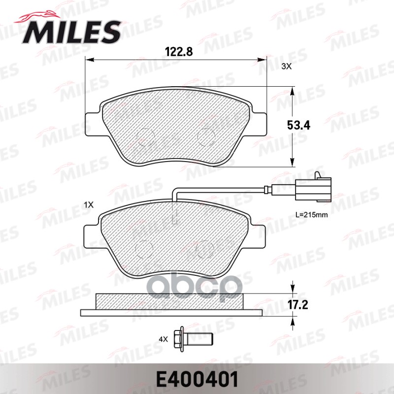 Колодки тормозные передние (с датчиком + болты) (Смесь Low-Metallic) FIAT ALBEA/DOBLO/STILO 01 (TRW GDB1482) E400401 Miles ар...