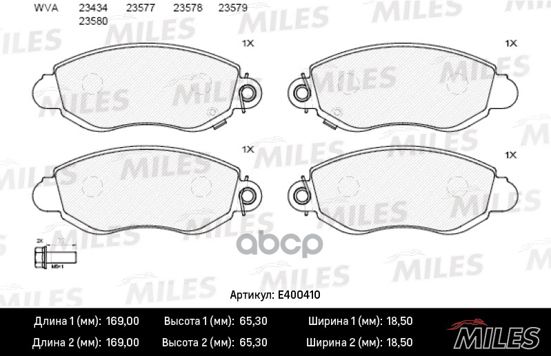 Колодки тормозные FORD TRANSIT 00-06 передние с индикат.износа Miles арт. e400410