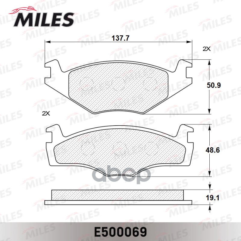 Колодки тормозные передние (Смесь CERAMIC серия PRO) VOLKSWAGEN G2 1.6/G3 1.4/1.6/1.9D (TRW GDB454) E500069 Miles арт. E500069