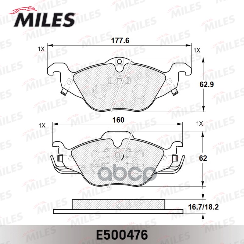 Колодки тормозные передние (Смесь CERAMIC серия PRO) OPEL ASTRA G 1.2/1.4/1.6/1.7D (TRW GDB1351) E500476 Miles арт. E500476