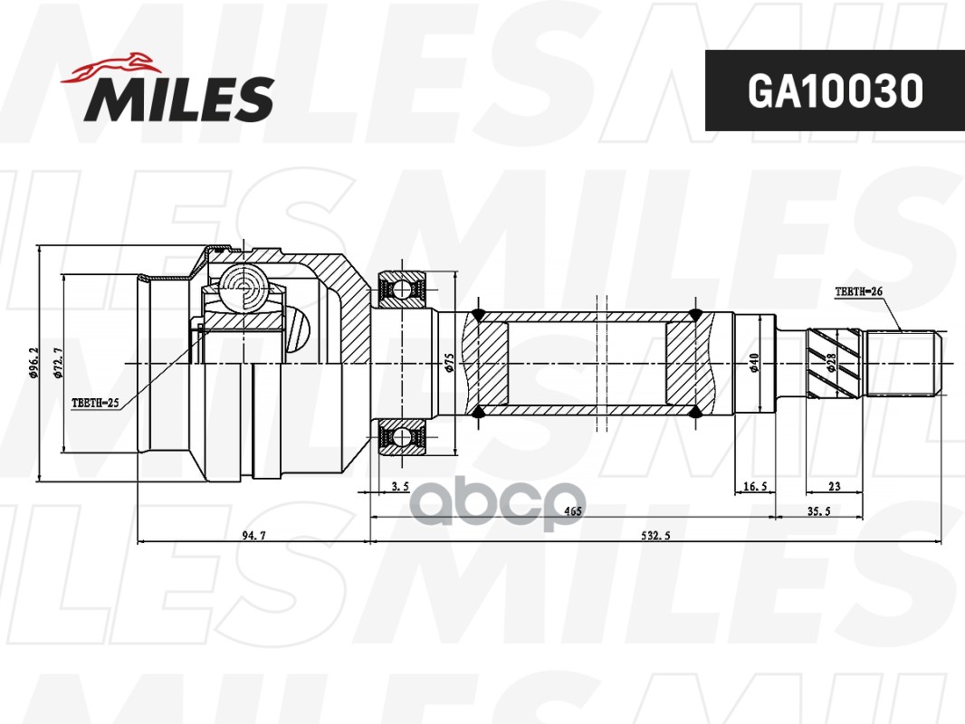 ШРУС внутренний VOLVO V70/850 2.0-2.5 91-00 (GSP 662015) GA10030 Miles арт. GA10030