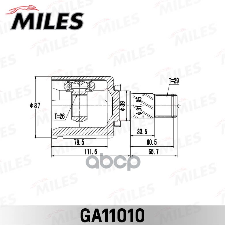 ШРУС Nissan X-Trail 00-06  внутр. Лев. Miles арт. ga11010
