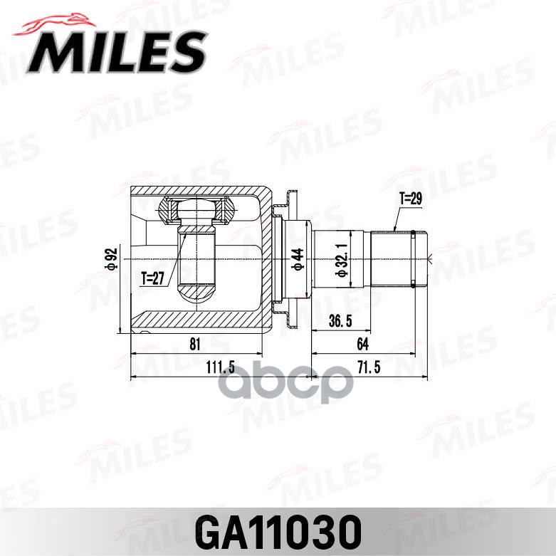 ШРУС LAND ROVER DISCOVERY III 2010-2016  внутр. Лев. Miles арт. ga11030