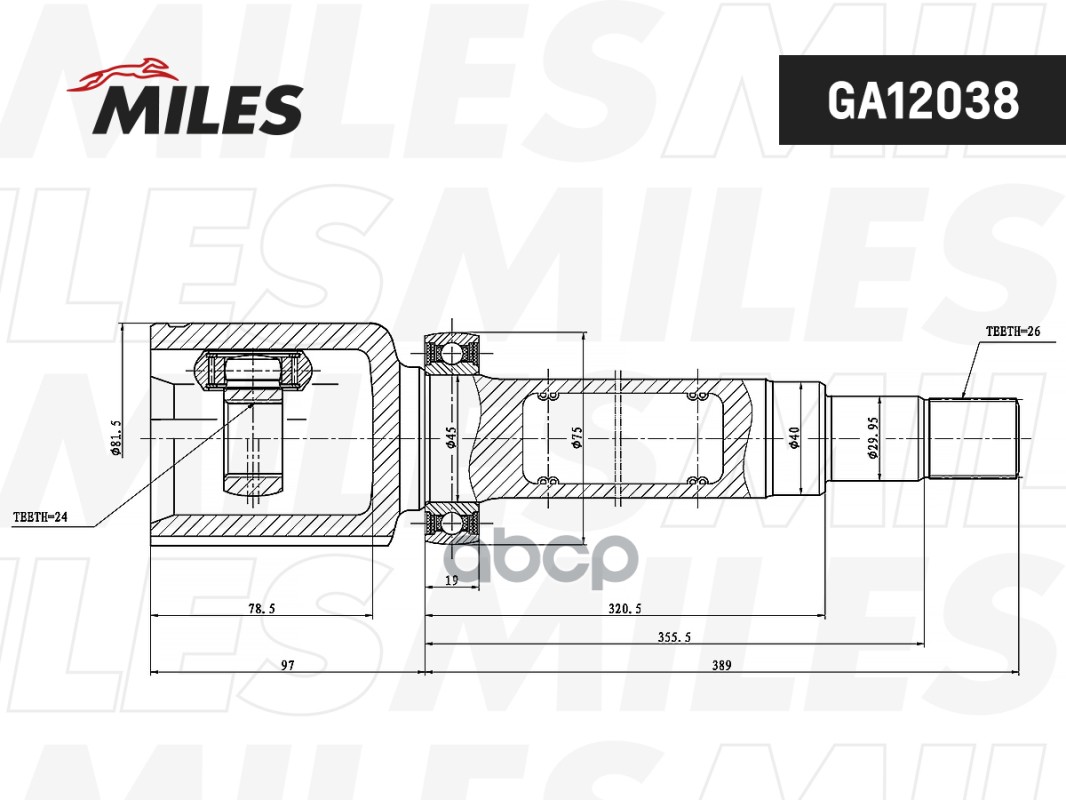 ШРУС Ford Turneo Connect I (02-) внутр. прав. Miles арт. ga12038