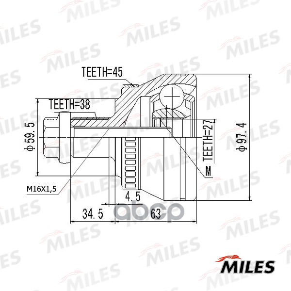 ШРУС наружный AUDI A4 1.8-3.0 00- (с ABS) (GKN 304335) GA20029 Miles арт. GA20029