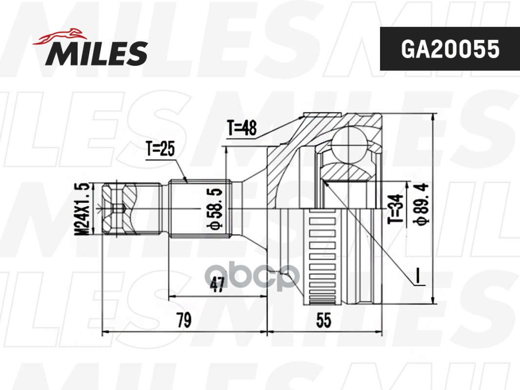 ШРУС наружный CITROEN BERLINGO/PEUGEOT PARTNER/207/308 1.4-2.0 99- (с ABS) (GKN 304939) GA20055 Miles арт. GA20055