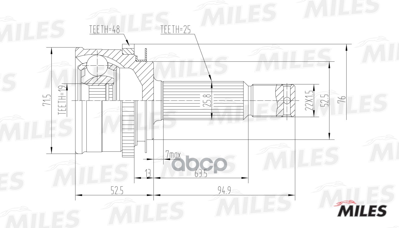 ШРУС HYUNDAI GETZ 1.3/1.6 02- нар. Miles арт. GA20164