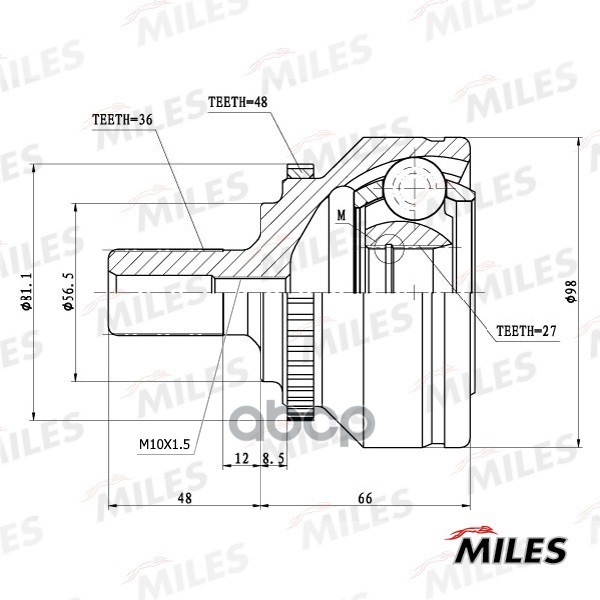 ШРУС наружный VOLVO C70/S60/S70/S80/V70 2.0-2.5 97-06 (с ABS) (GKN 303526) GA20507 Miles арт. GA20507