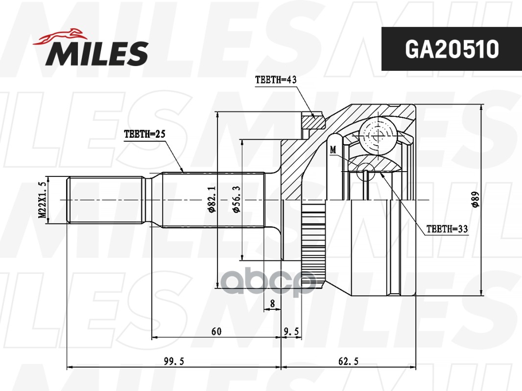 ШРУС наружный VOLVO S40/V40 1.8 01-04 (с ABS) (GSP 862011) GA20510 Miles арт. GA20510