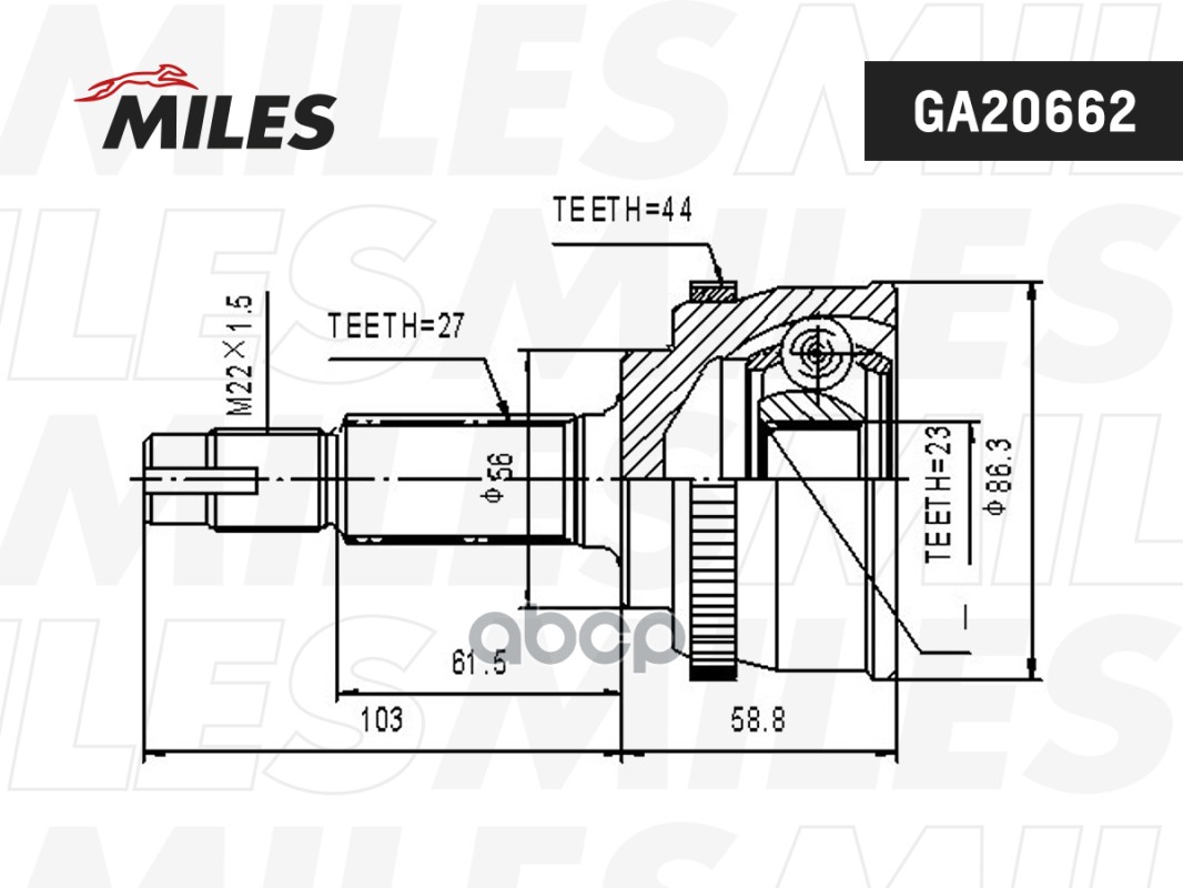 ШРУС наружный NISSAN PRIMERA P11/P12 QG18DE/AVENIR/EXPERT W11 QG18DE/SR20DE 99-/TINO V10 QG18DE (GSP 841282) GA20662 Miles ар...