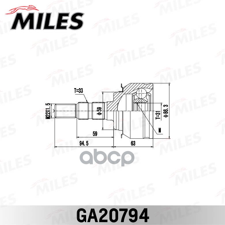 ШРУС наружный CHEVROLET CRUZE 1.6-1.8 09- (GSP 821043) GA20794 Miles арт. GA20794