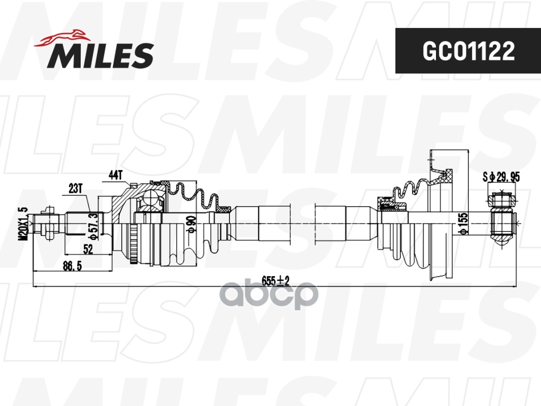 Привод в сборе левый (ABS) RENAULT MEGANE/SCENIC 1.6-2.0 99- (GKN 303742) GC01122 Miles арт. GC01122