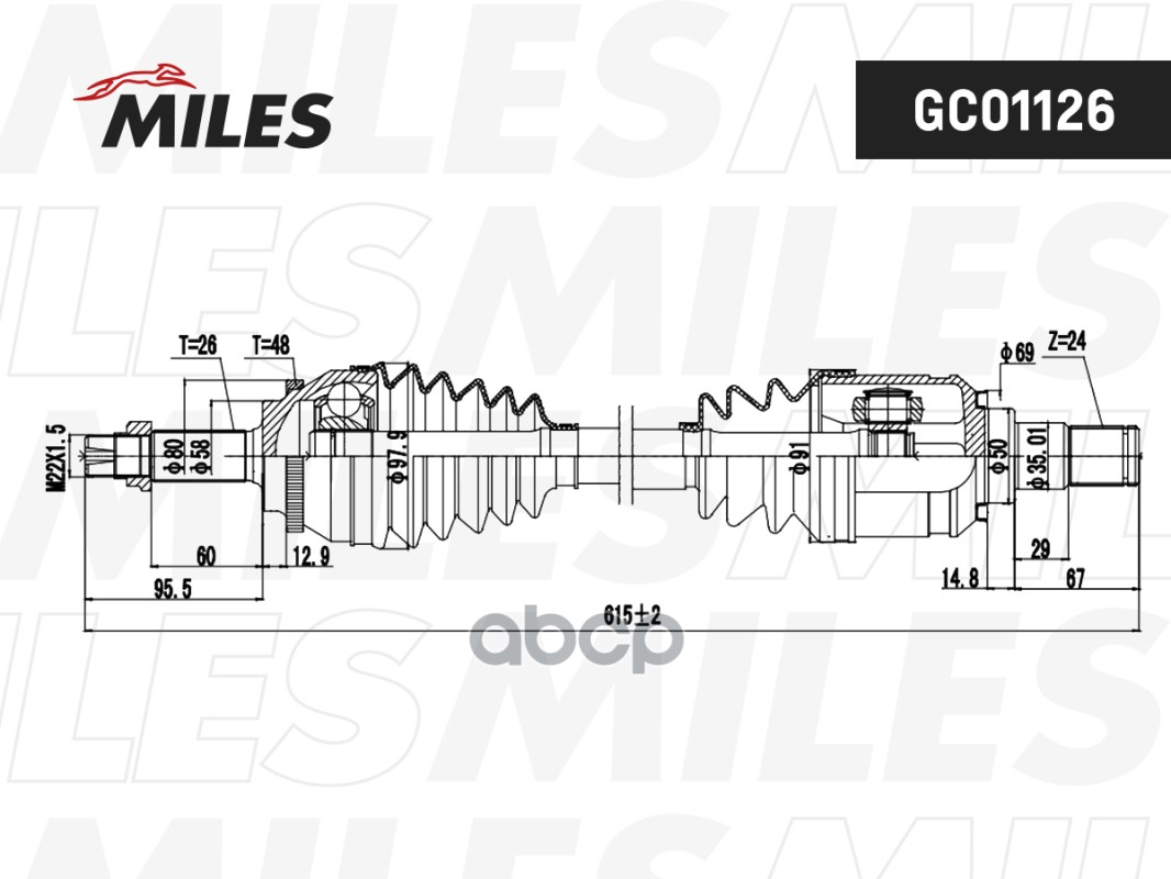 Привод в сборе TOYOTA AVENSIS 2.0D 03- лев.(ABS) Miles арт. gc01126