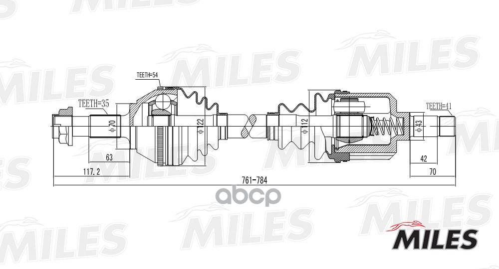 Привод в сборе левый CITROEN JUMPER/FIAT DUCATO/PEUGEOT BOXER 1.9-2.8 94-02 (ABS) (GKN 303050) GC01147 Miles арт. GC01147