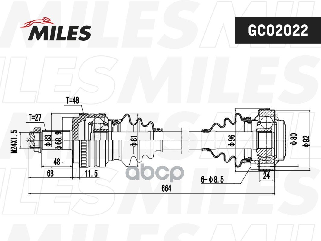 Привод в сборе BMW E81/E87 1.8D 04- прав. MILES GC02022 Miles арт. GC02022