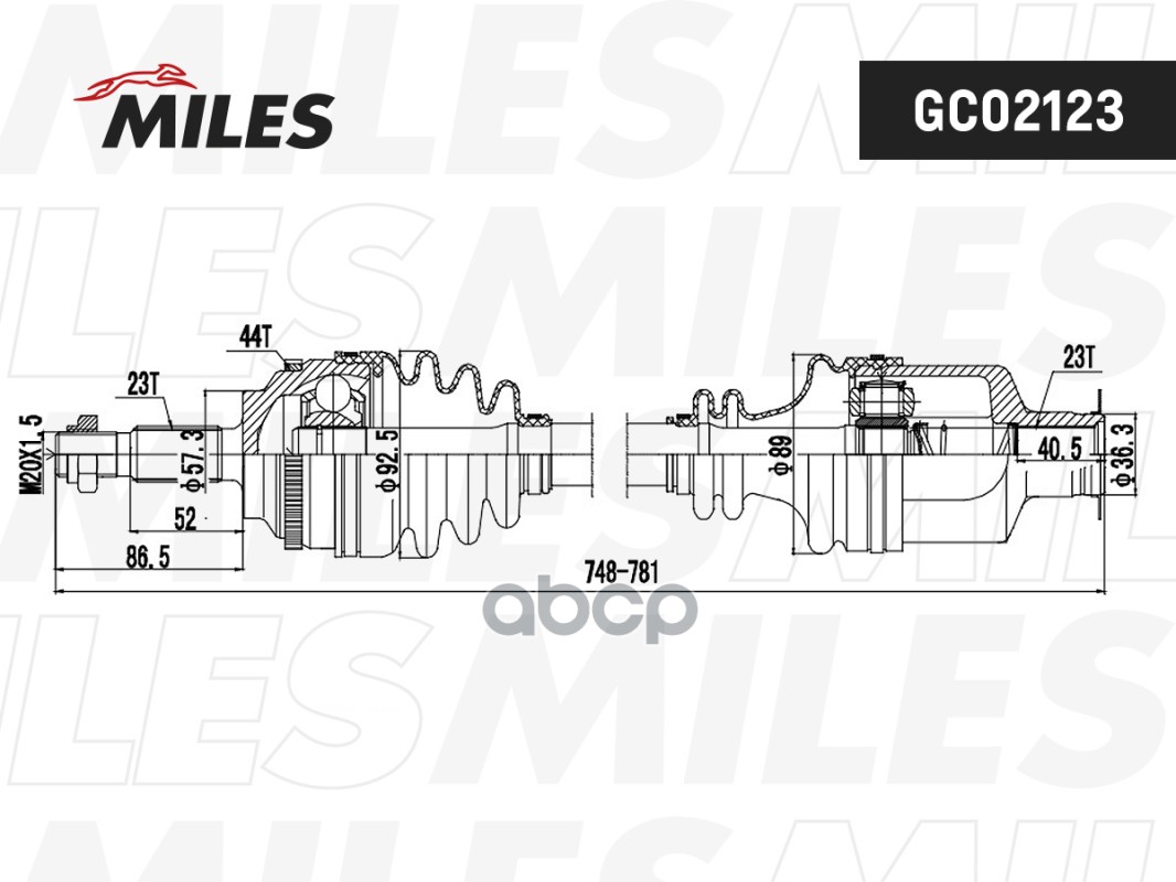 Привод в сборе правый RENAULT MEGANE/SCENIC 1.9D 01-03 (GKN 303615) GC02123 Miles арт. GC02123
