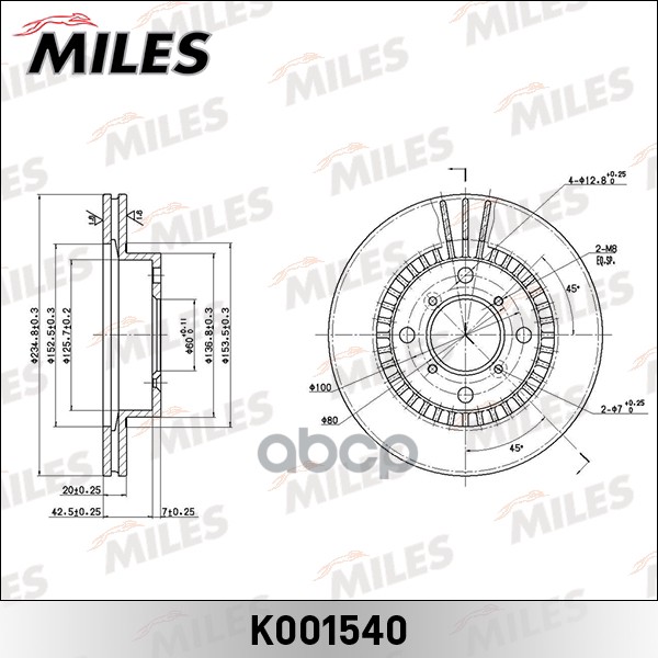 Диск тормозной передний вентилируемый  SUZUKI BALENO 1.3-1.6 95-02 D=234 мм. (ISO 9001). Miles арт. k001540