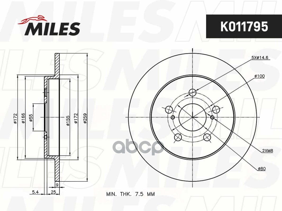 Диск тормозной TOYOTA PRIUS 1.8 Hybrid 09-/VERSO 1.3-1.4 10- задний Miles арт. k011795