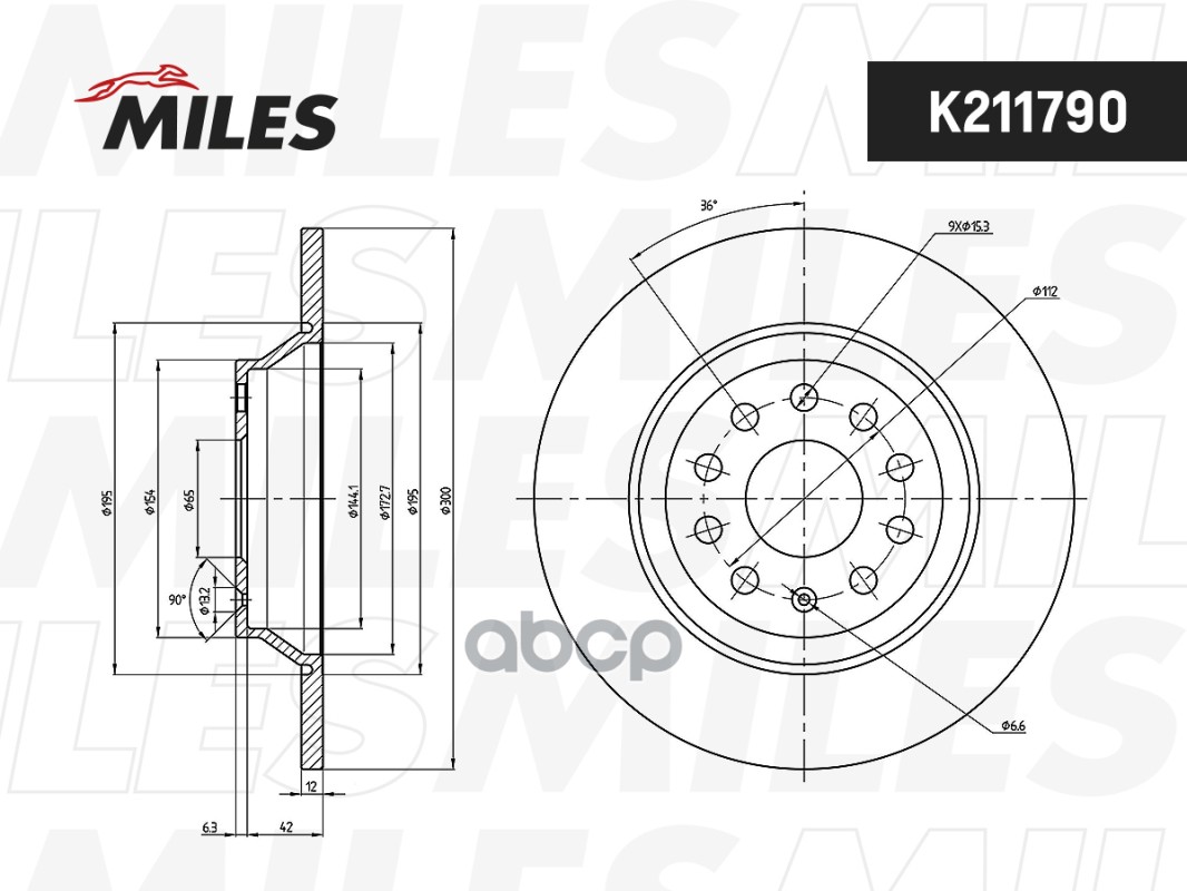 Диск тормозной задний (серия PRO с антикоррозионным покрытием) D300мм. AUDI Q3 11-/VW PASSAT 14-/TIGUAN 16- (TRW DF6504) K211...