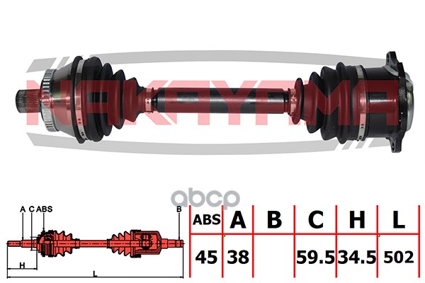 Вал приводной, перед. правый AUDI A4 95-00, A4 AVANT 96-01 (38X502X59.5 ABS45) NAKAYAMA ND919NY NAKAYAMA арт. ND919NY