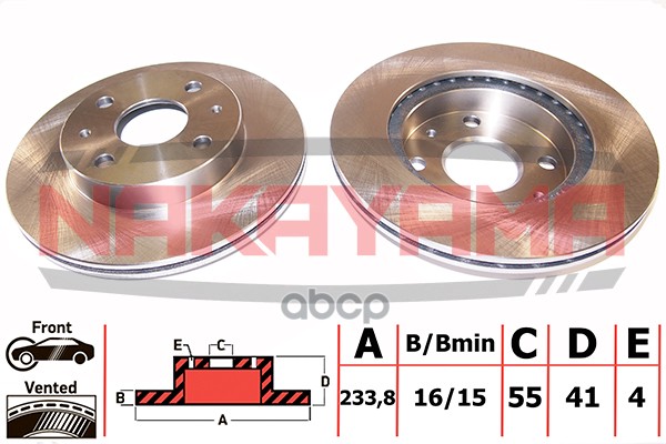 Торм.диск Перед. Daihatsu Sirion 00- (234X16x4) NAKAYAMA арт. Q4338
