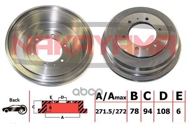 Барабан тормозной MITSUBISHI L 200L 400 SPACE GEAR 96-07 (270x6) Q4996 NAKAYAMA арт. Q4996