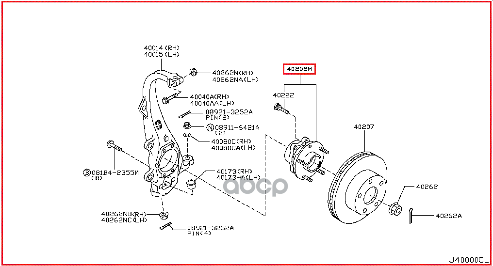 Ступица переднего колеса в сборе 40202-EJ70A NISSAN арт. 40202-EJ70A