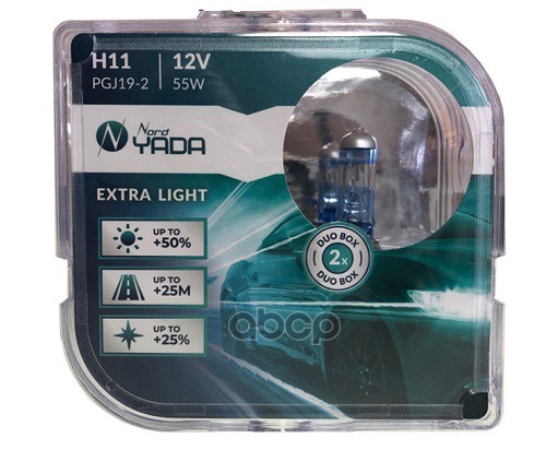 Лампа H11 12V 55W Extra Light +50% Pgj19-2 Комплект NORD YADA арт. 907367