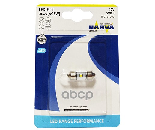 Лампа Светодиодная Блистер 1Шт Led 12V C5w ( Длинна 30 Mm) 0,6W Sv8.5-8 Narva арт. 18075