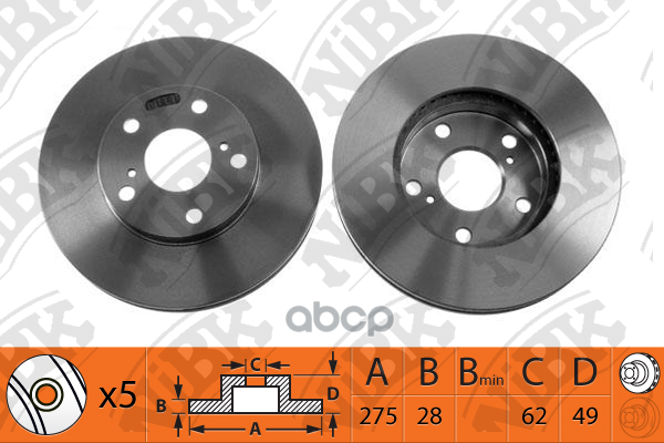 Диск тормозной TOYOTA AVENSIS 01-/CAMRY 91-01/PREVIA 00- передний D275мм RN1009 NiBK арт. RN1009