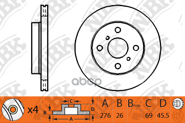 Диск тормозной MITSUBISHI GALANT VI 9604/LANCER 03 передний RN1237 NiBK арт. RN1237