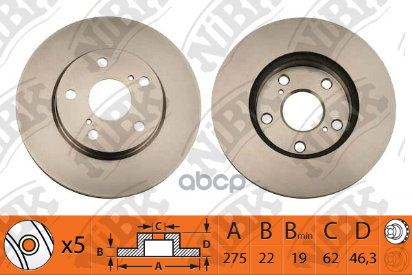 Диск тормозной TOYOTA COROLLA 1.6 2007 -   TOYOTA COROLLA 1.6 2007 - 2012  TOYOTA AURIS 1.6 2007 - 2 NiBK арт. rn1238