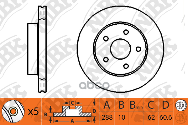 Диск тормозной TOYOTA HARRIER 2.4 2000 - 2003  LEXUS RX 3.0 2000 - 2003  TOYOTA HARRIER 3.0 1998 - 2 NiBK арт. rn1251
