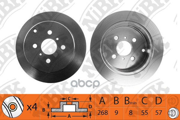 Диск тормозной TOYOTA COROLLA 1.4-2.0 02-/YARIS 1.0-1.5 99- задний RN1308 NiBK арт. RN1308